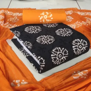 Black Premium Poplin Cotton Wax Batik fabric with embroidery work and matching dupatta – elegant ethnic wear material