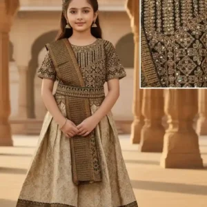 Girls’ Traditional Mehndi Green Pattu Pavadai – Festive & Party Wear Outfit