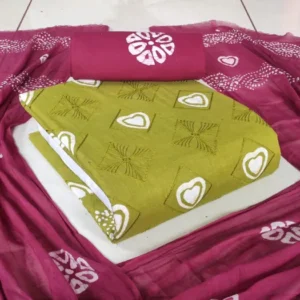 Premium Poplin Cotton Wax Batik fabric with embroidery work and matching dupatta – elegant ethnic wear material