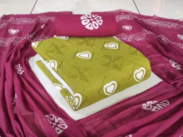 Premium Poplin Cotton Wax Batik fabric with embroidery work and matching dupatta – elegant ethnic wear material