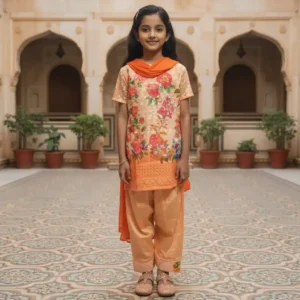 Marigold Chikankari Kurti Set for Kids – Elegant Ethnic Wear for Girls