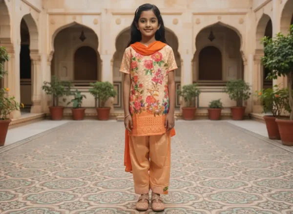Marigold Chikankari Kurti Set for Kids – Elegant Ethnic Wear for Girls