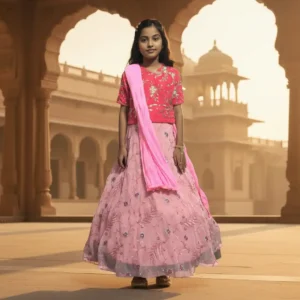 "Stunning Velvet Sequin-Embroidered Lehenga Choli for Girls"