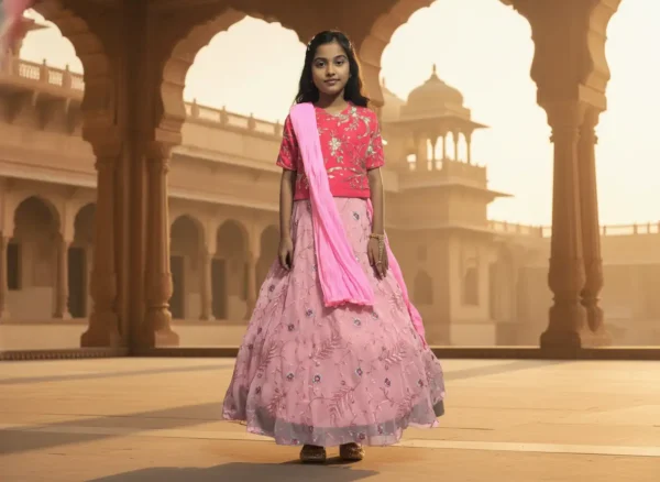 "Stunning Velvet Sequin-Embroidered Lehenga Choli for Girls"