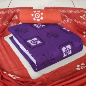 Blue Premium Poplin Cotton Wax Batik fabric with embroidery work and matching dupatta – elegant ethnic wear material