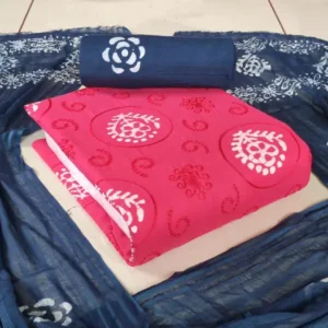 Premium Poplin Cotton Wax Batik fabric with embroidery work and matching dupatta – elegant ethnic wear material