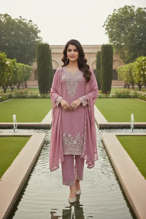 Elegant Georgette 3-Piece Kurti Set – Ari, Embroidery & Cutwork Detailing