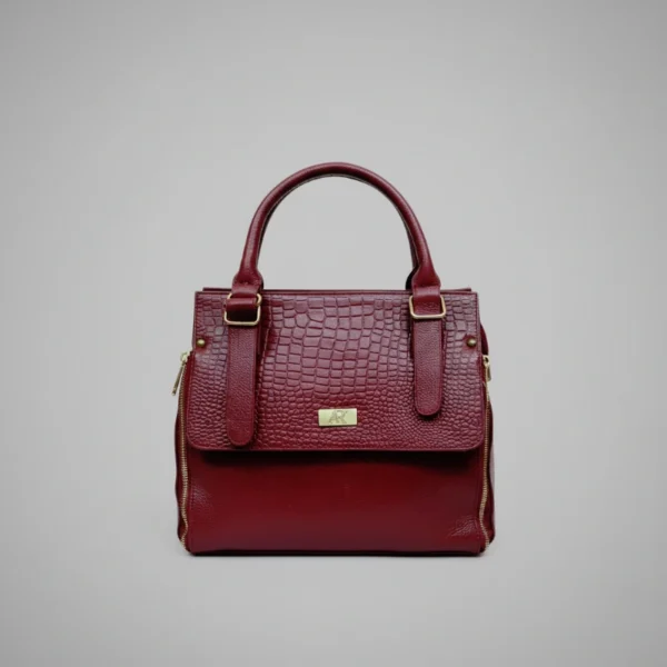 Genuine Burgundy Crocodile-Embossed Leather Handbag – Elegant Structured Women’s Bag