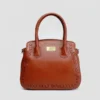 Rich Cognac Brown Leather Handbag with Braided Whipstitch Detailing, Handcrafted Luxury Tote