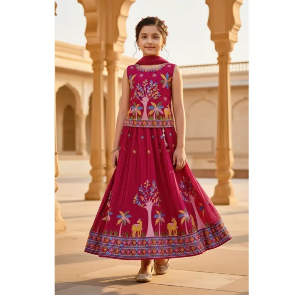 Dark raspberry lehenga choli for girls with intricate embroidery and flared skirt – perfect for festive and wedding occasions