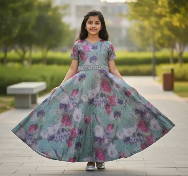 Pastel Green Gown with Waist Belt Detailing | Elegant Party Wear Dress