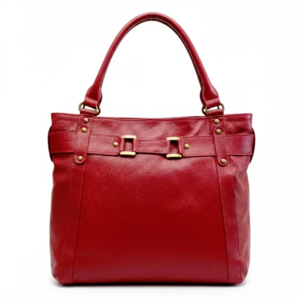 Red Ruby genuine leather tote bag with natural grain texture and premium craftsmanship