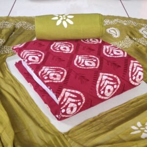 Premium Poplin Cotton Wax Batik fabric with embroidery work and matching dupatta – elegant ethnic wear material
