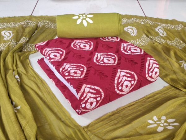 Premium Poplin Cotton Wax Batik fabric with embroidery work and matching dupatta – elegant ethnic wear material