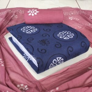 Blue Premium Poplin Cotton Embroidery Work With Wax Batik Fabrics with Dupatta”