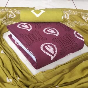 Burgundy Premium Poplin Cotton Embroidery Work With Wax Batik Fabrics with Dupatta