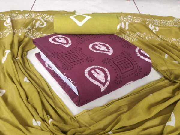 NEW 4 Burgundy Premium Poplin Cotton Embroidery Work With Wax Batik Fabrics with Dupatta